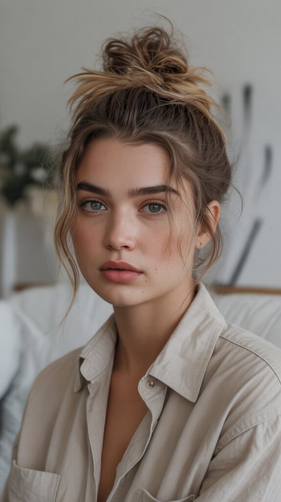 27 Elegant Greasy Hair Updo Hairstyles 3 The Messy Top Knot