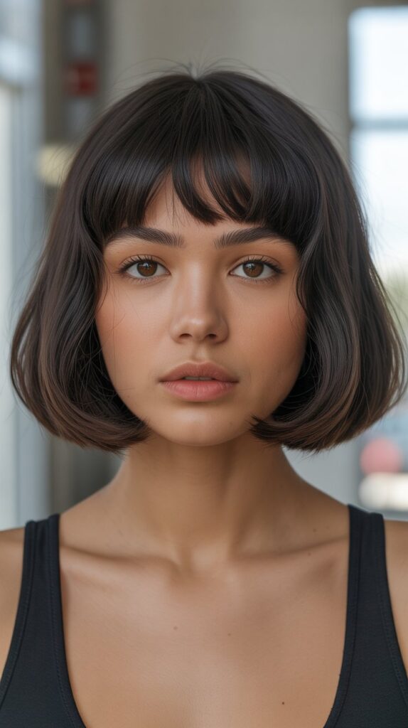 Long Bob with Baby Curtain Bangs