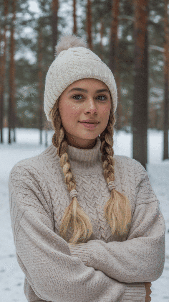 30 Adorable Cute Winter Hairstyles with Braids 11 Milkmaid Braids