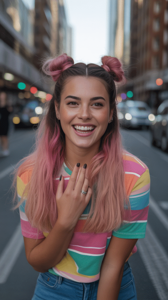 30 Simple and Stylish Greasy Hair Hairstyles 7 Half-Up Space Buns