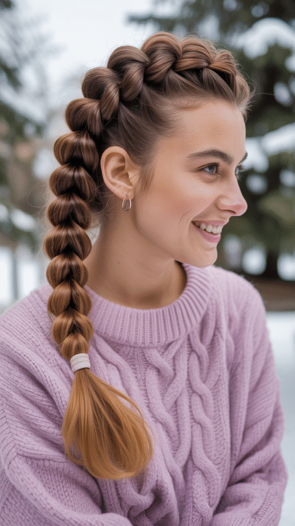 30 Adorable Cute Winter Hairstyles with Braids 27 Bubble Braid
