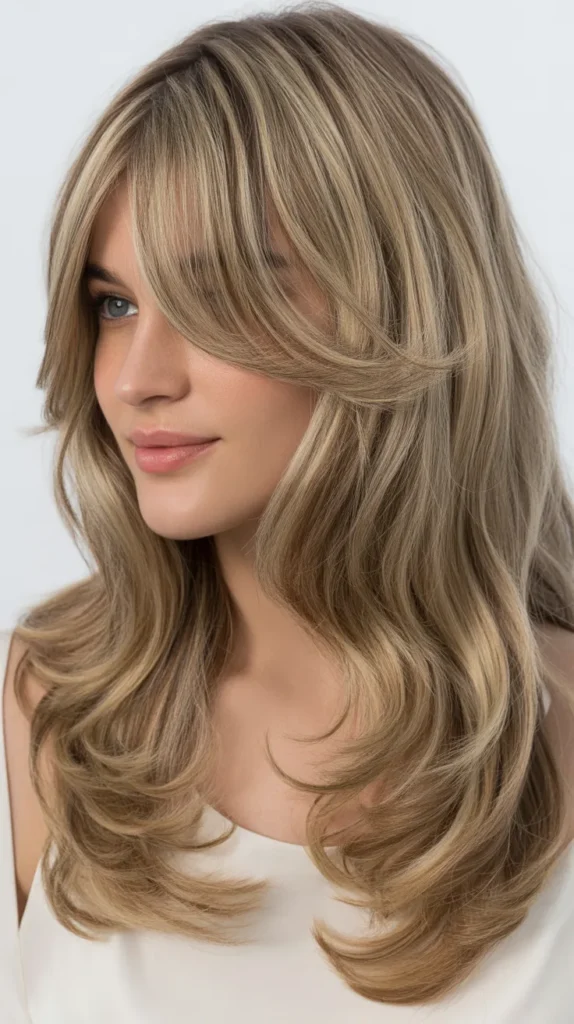 Textured Layers With Curtain Bangs For Wavy Hair