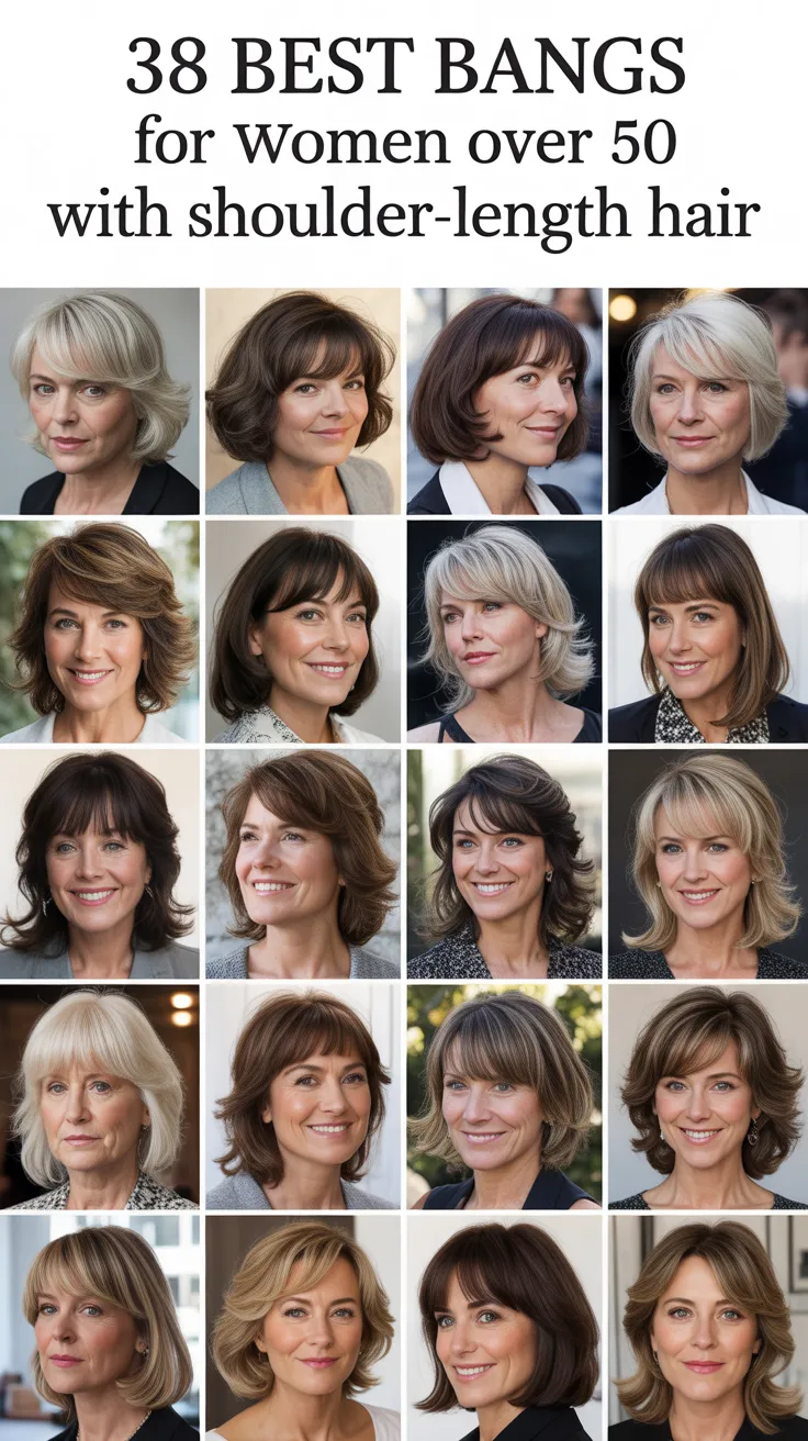38 Best Bangs for Women Over 50 with Shoulder-Length Hair