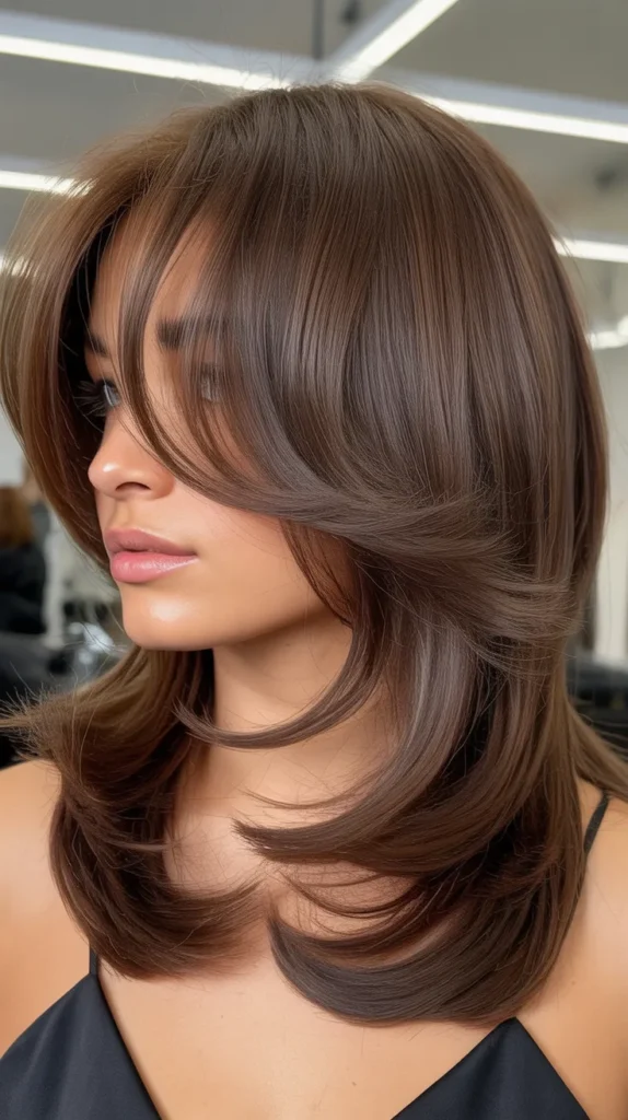 Beveled Layers with Side-Part Bangs