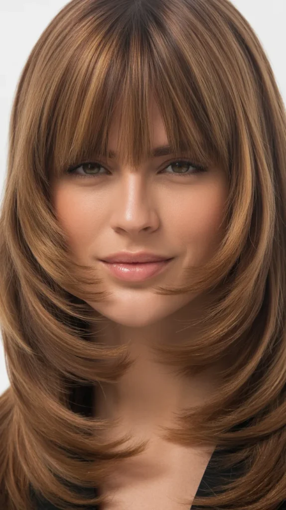 V-Cut Layers With Blunt Curtain Bangs