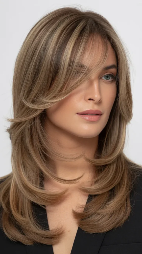Face-Framing Layers With Side-Swept Curtain Bangs