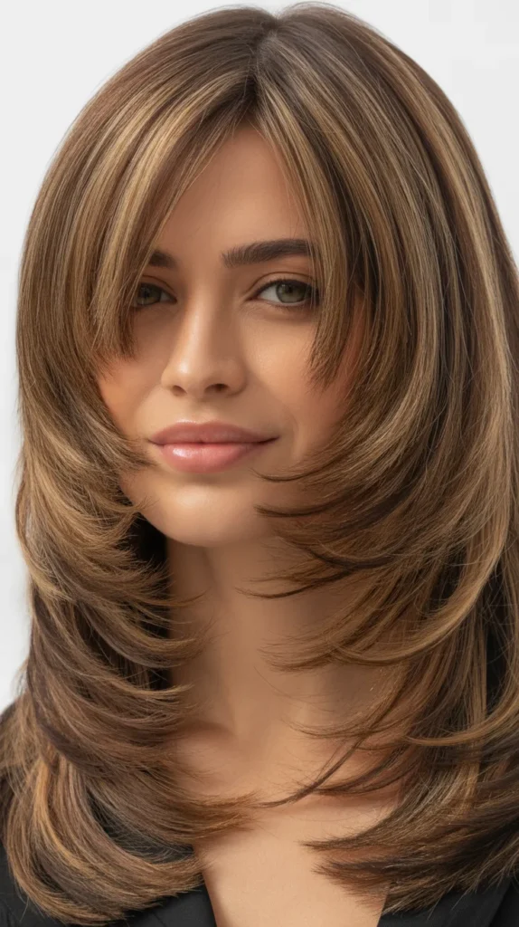 Dramatic Layers With Curtain Bangs For Thick Hair