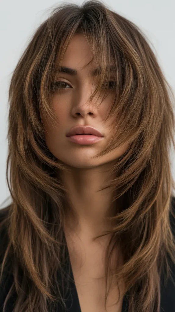 Disconnected Layers With Edgy Curtain Bangs