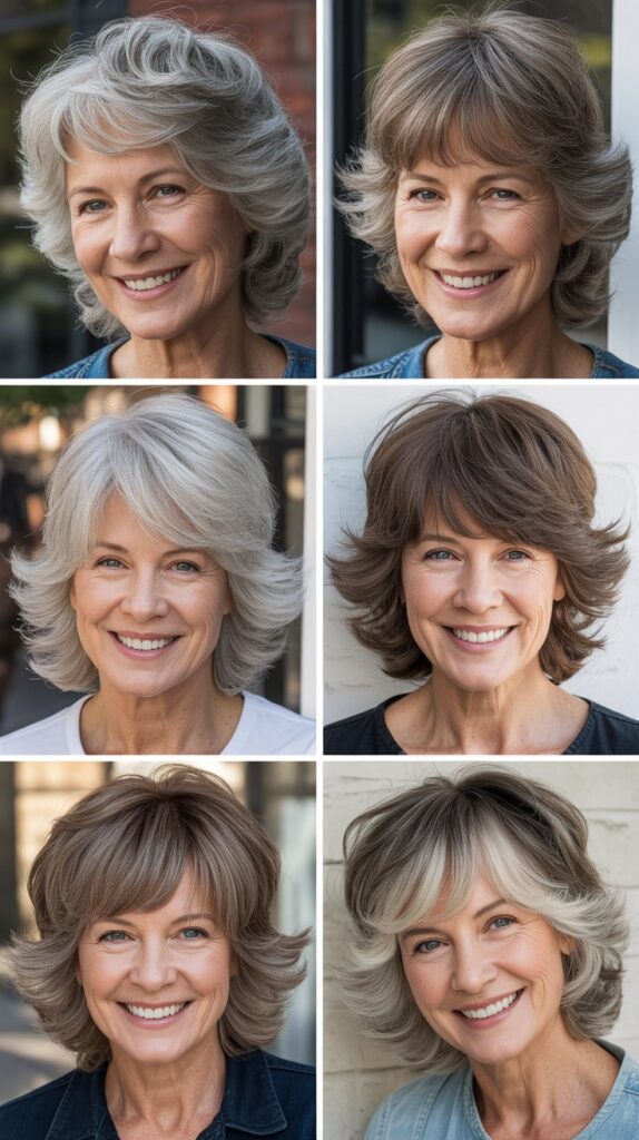 41 Modern Sassy Medium-Length Hairstyles for Older Women to Try Now 2 Textured Shag with Curtain Bangs