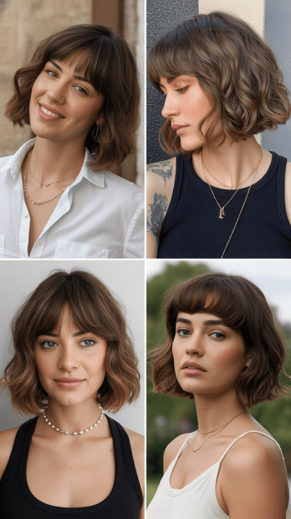 33 Chic Medium Haircuts With Bangs for Women Who Want a Fresh Style 11 Bouncy Bob with Full Bangs