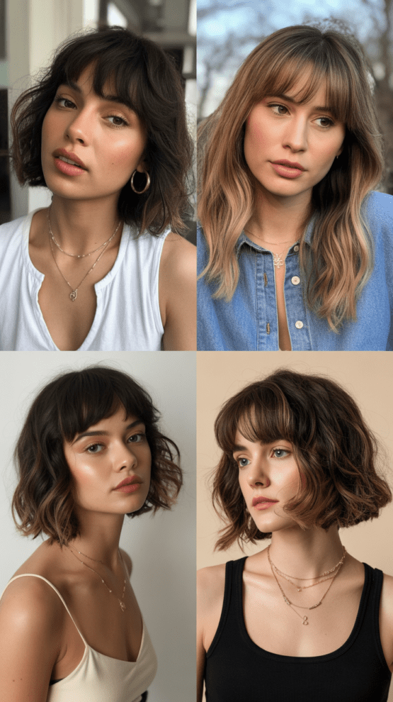 33 Chic Medium Haircuts With Bangs for Women Who Want a Fresh Style 5 Choppy Midi Cut with Baby Bangs