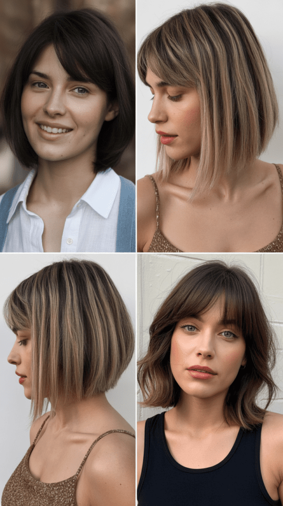 33 Chic Medium Haircuts With Bangs for Women Who Want a Fresh Style 4 Side-Swept Bangs with A-Line Bob