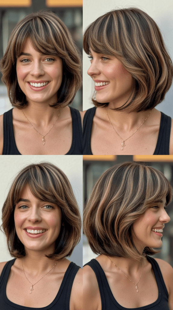 33 Chic Medium Haircuts With Bangs for Women Who Want a Fresh Style 1 Classic Curtain Bangs with Layered Lob