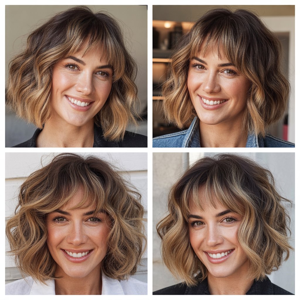 Highlighted Lob with Highlighted Bangs