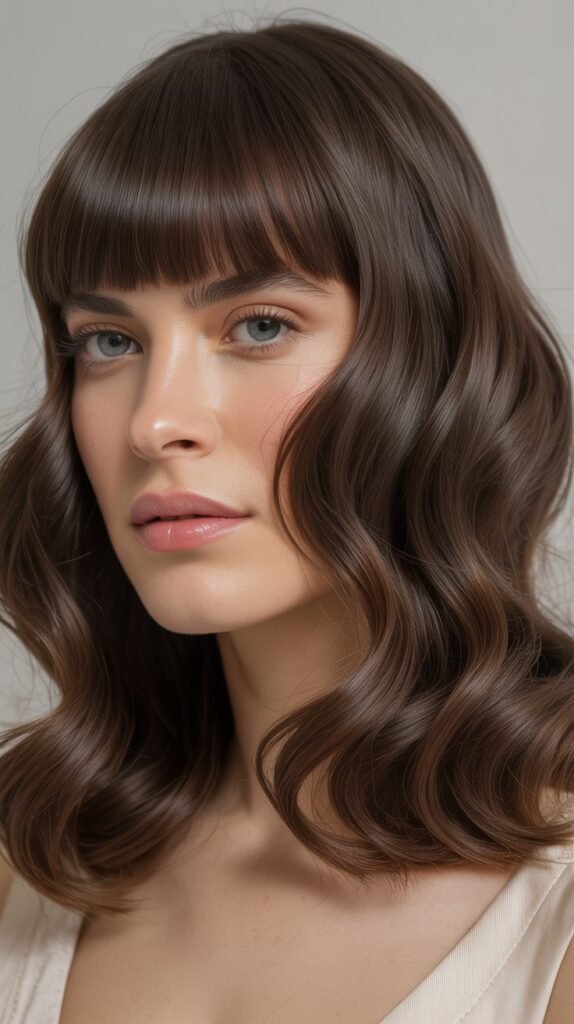 Blunt Curtain Bangs with Defined Waves