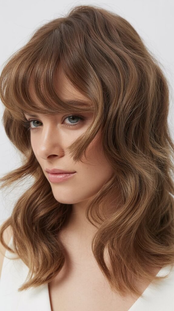 Heavy Side-Swept Bangs with Tousled Waves