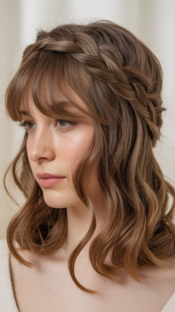Braided Crown with Curtain Bangs Loose