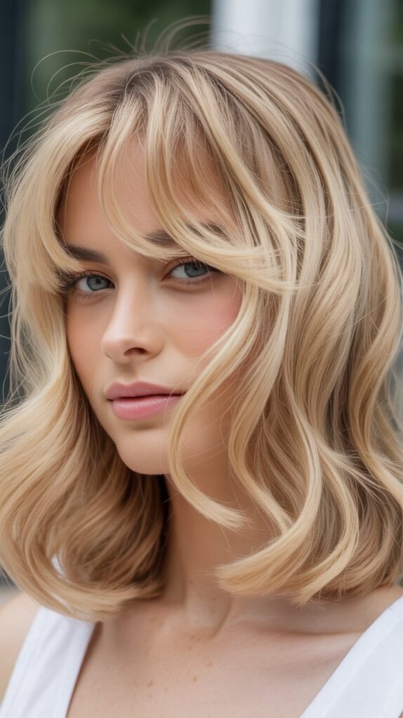 Soft Waves with Baby Curtain Bangs