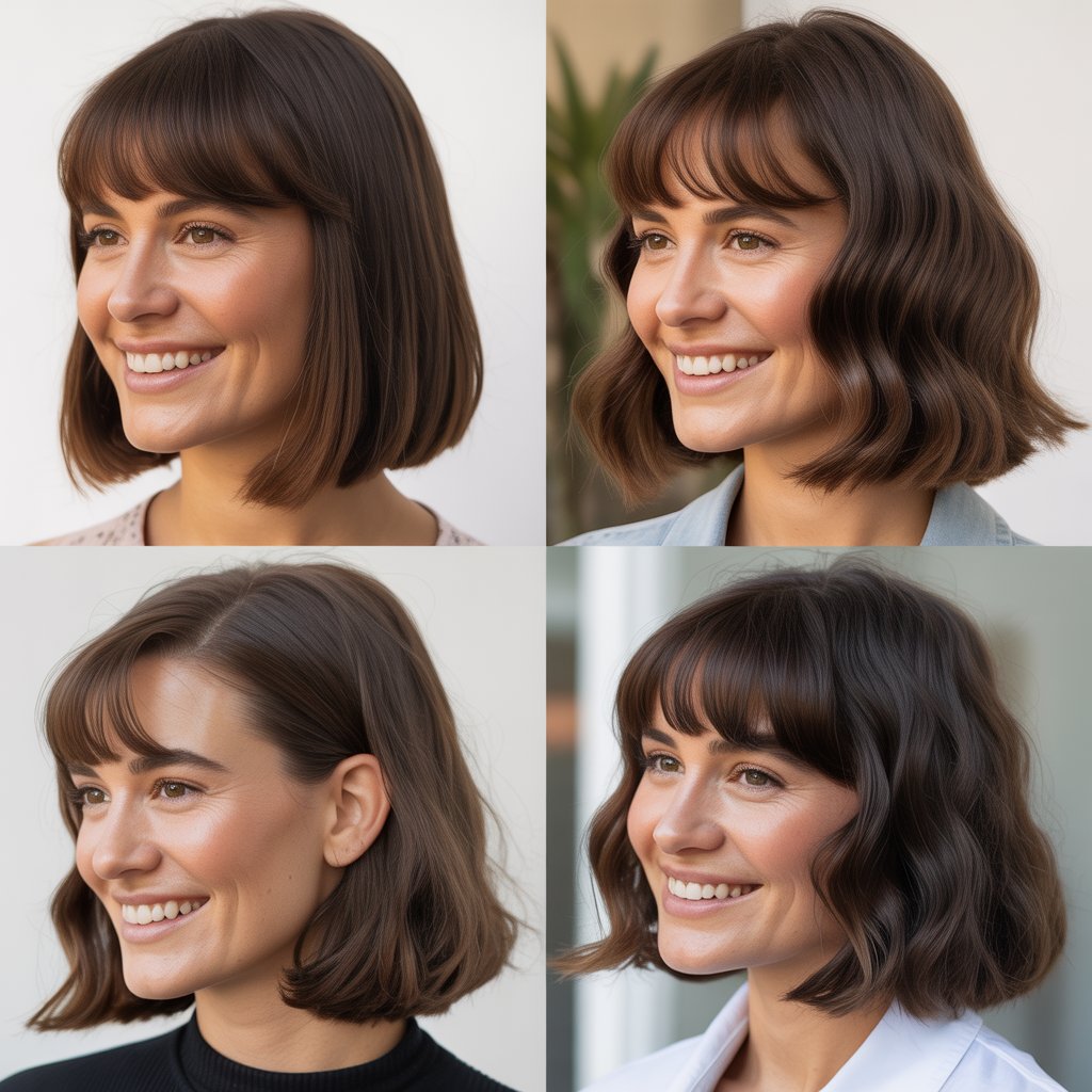 Smooth Lob with Smooth Bangs