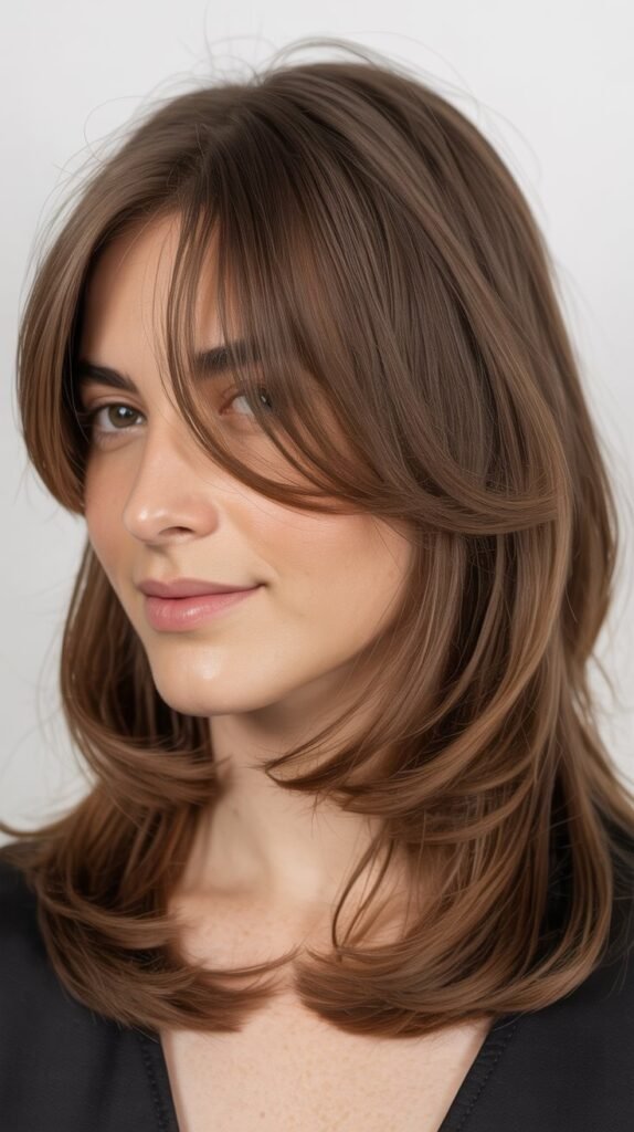 Layered Shoulder-Length with Curtain Bangs
