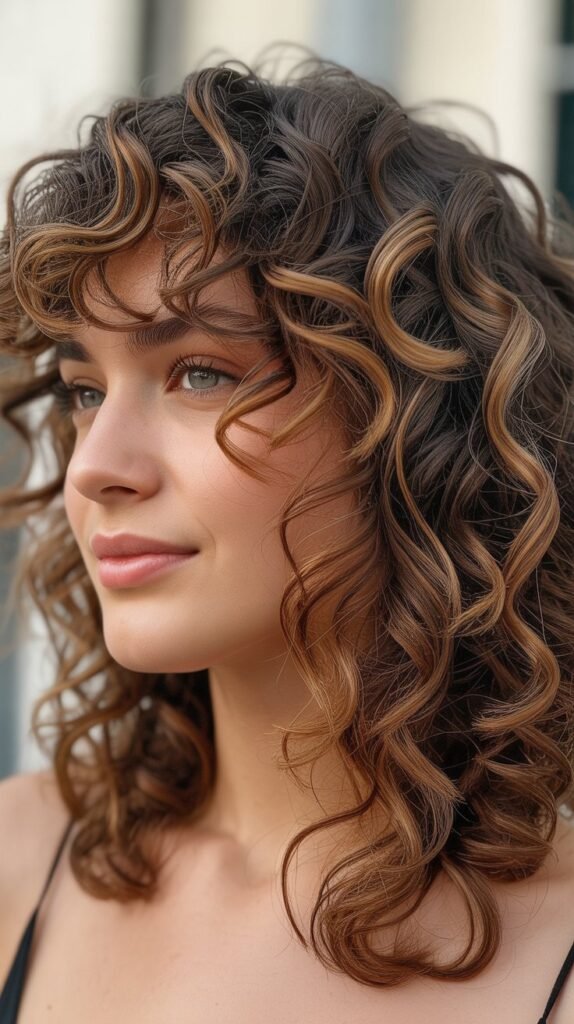 Natural Curly Shag With Curly Bangs