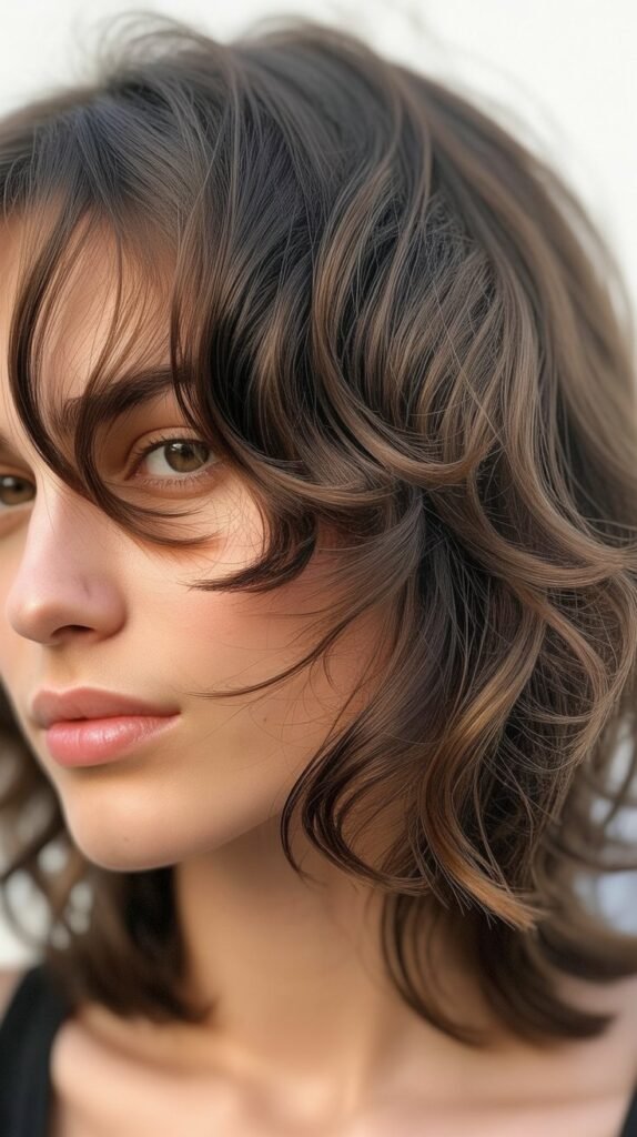 Soft Wavy Shag With Side-Swept Bangs