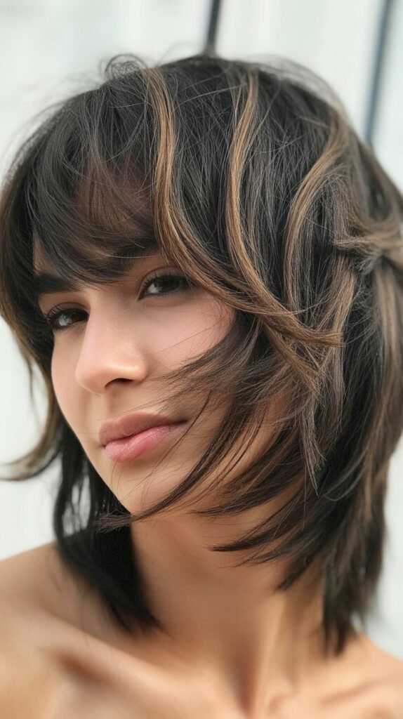 Side-Swept Bangs with Textured Shag