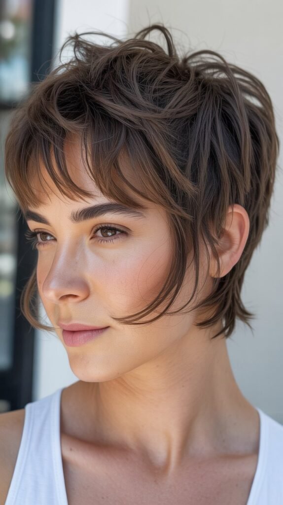  Textured Pixie-Shag Hybrid With Baby Bangs