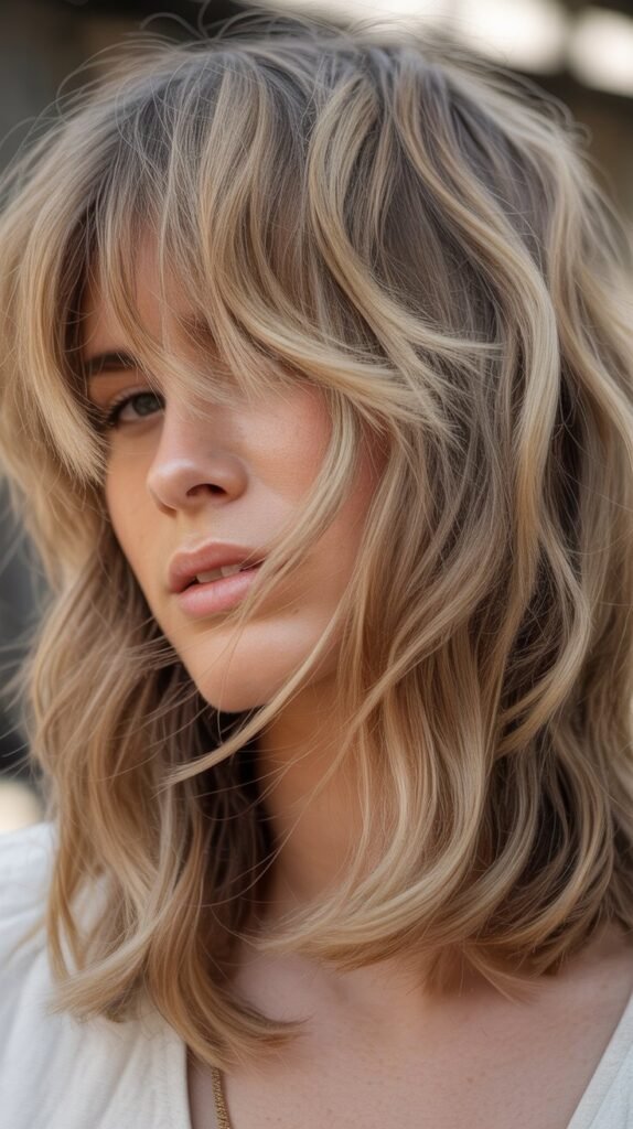 Bohemian Shag with Wispy Layers and Bangs