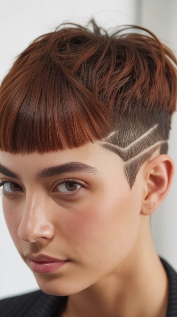 Pixie With Angular Undercut And Straight Bangs
