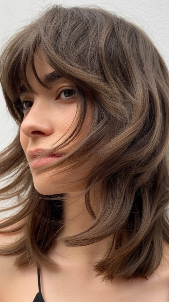 Layered Shag with Brow-Skimming Bangs