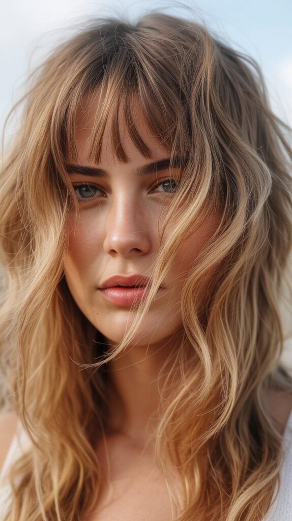 Tousled Beach Shag With Eyebrow-Grazing Bangs