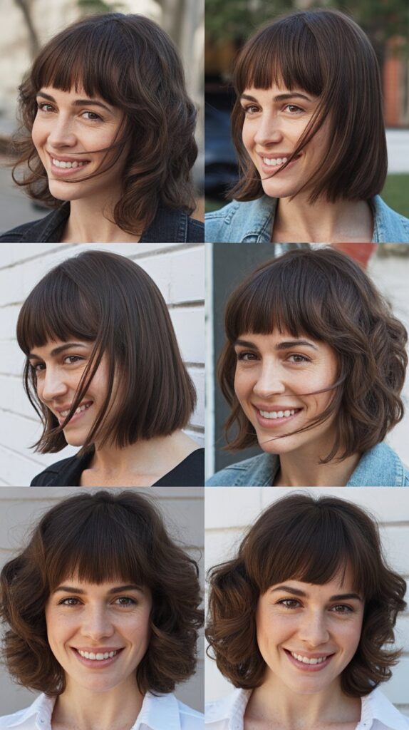 Butterfly Cut with Face-Framing Layers and Diagonal Bangs