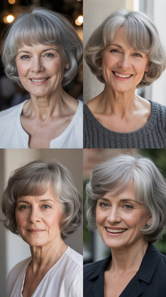 30 Youthful Medium-Length Hairstyles for Women Over 70 You'll Want to Copy 21 The Rounded Bob with Full Fringe