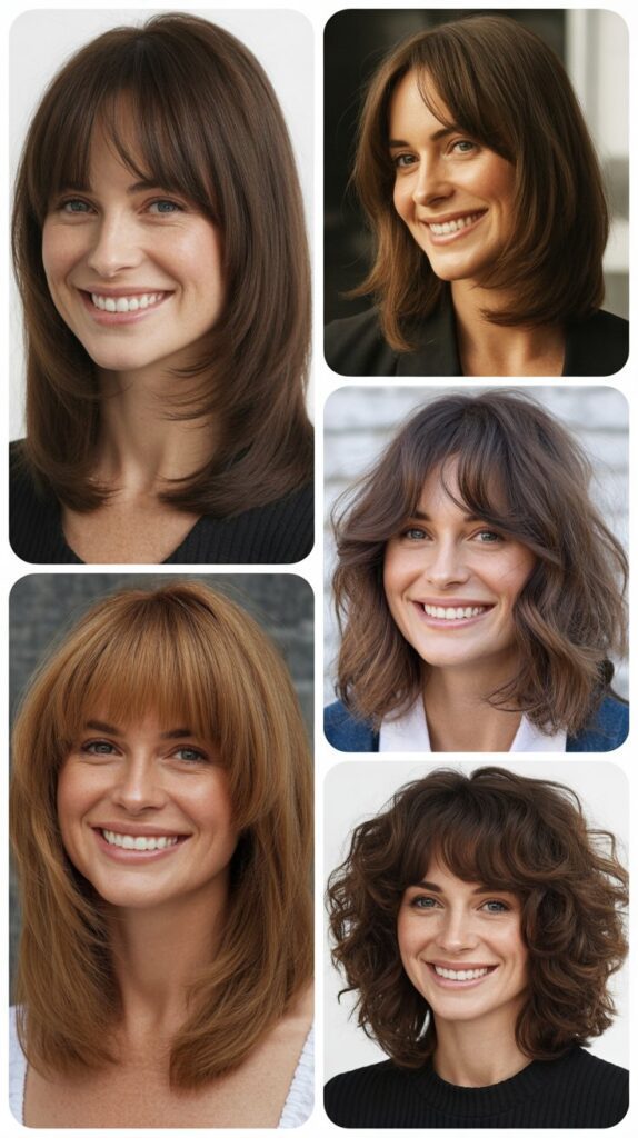  Long Layered Bob with Curtain Bangs