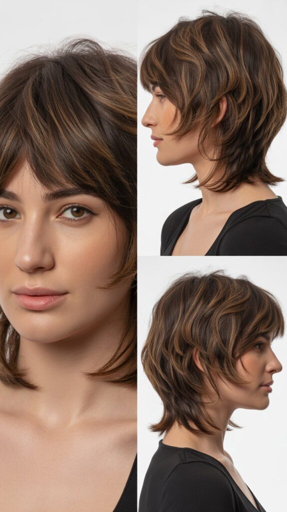Medium Layers with Piece-y Bangs