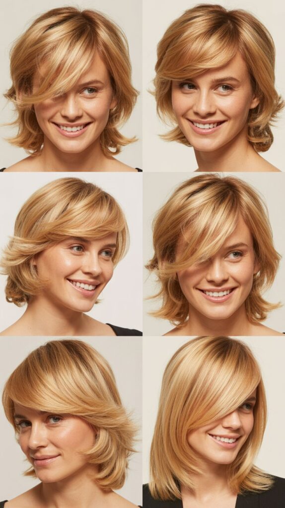 Gilded Blonde Layers with Diagonal Side Fringe