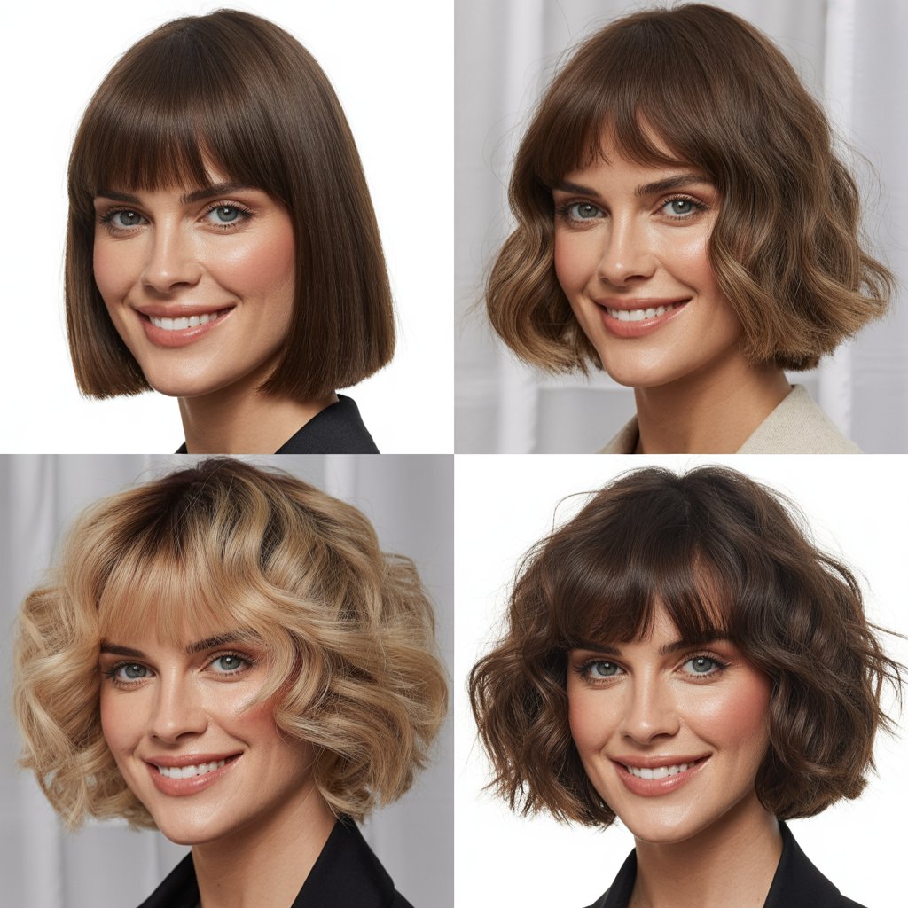 Chin-Length Bob with Diagonal Bangs