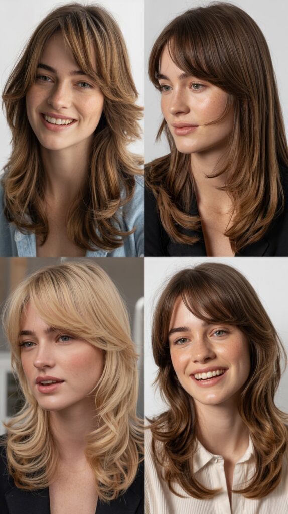  Long Layers with Side-Swept Micro Bangs
