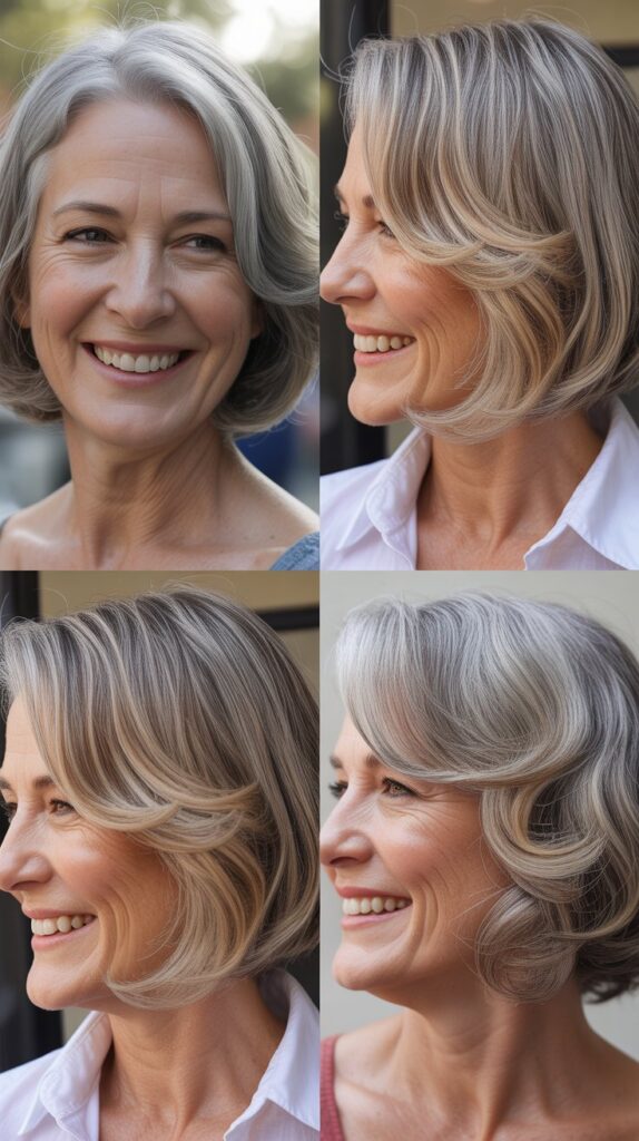 41 Modern Sassy Medium-Length Hairstyles for Older Women to Try Now 11 Soft A-Line Bob with Face-Framing Highlights
