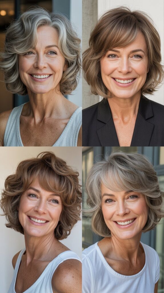 34 Short Bob Hairstyles with Bangs for Women Over 50 That Soften Features 16 Shaggy Bob with Curtain Bangs