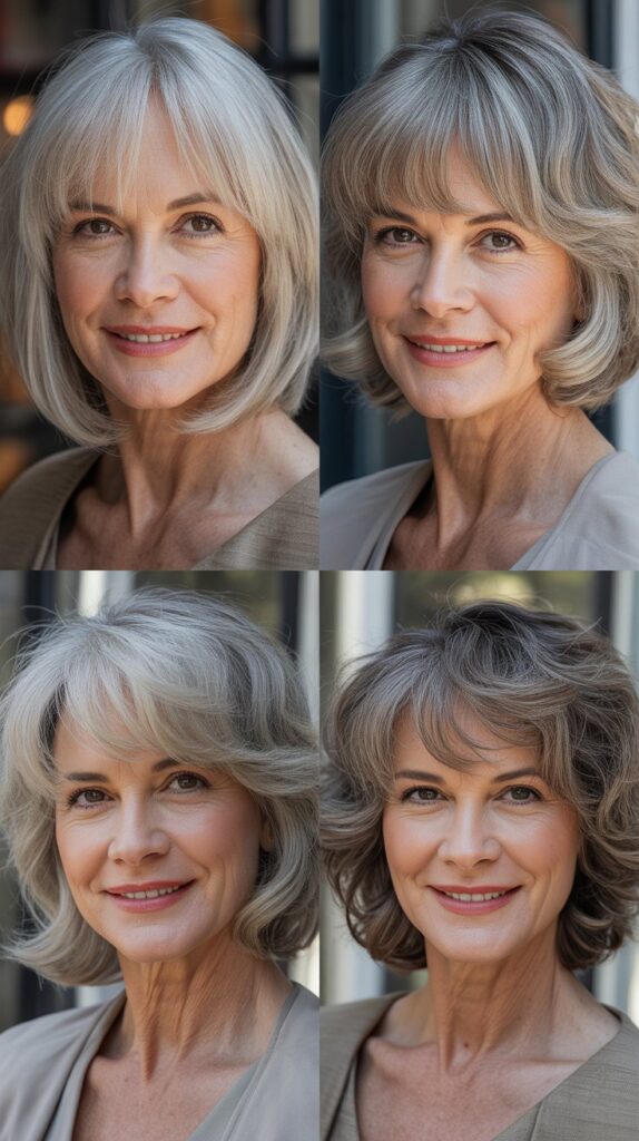 34 Short Bob Hairstyles with Bangs for Women Over 50 That Soften Features 9 Graduated Bob with Piecey Bangs