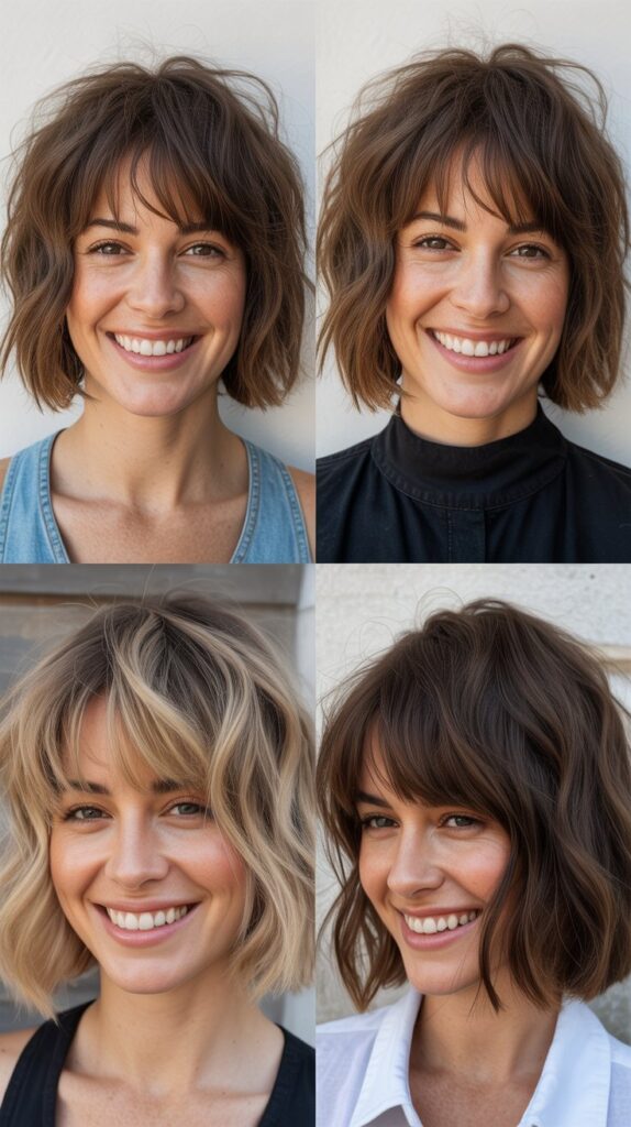 Textured Choppy Bob With Long Uneven Bangs