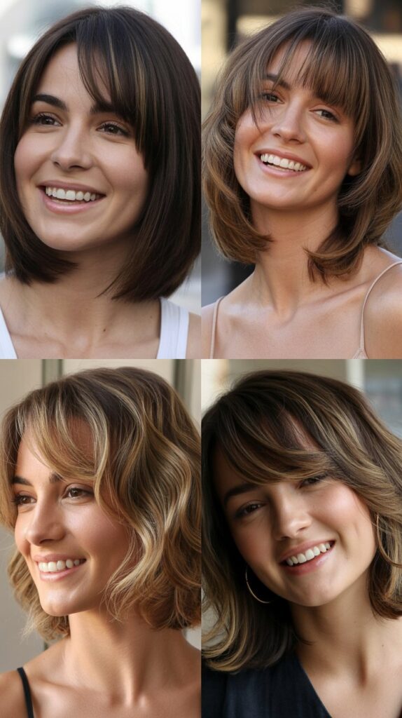 36 Easy-Styling Bob Haircuts With Long Bangs for Busy Days 4 Layered Bob With Wispy Long Bangs