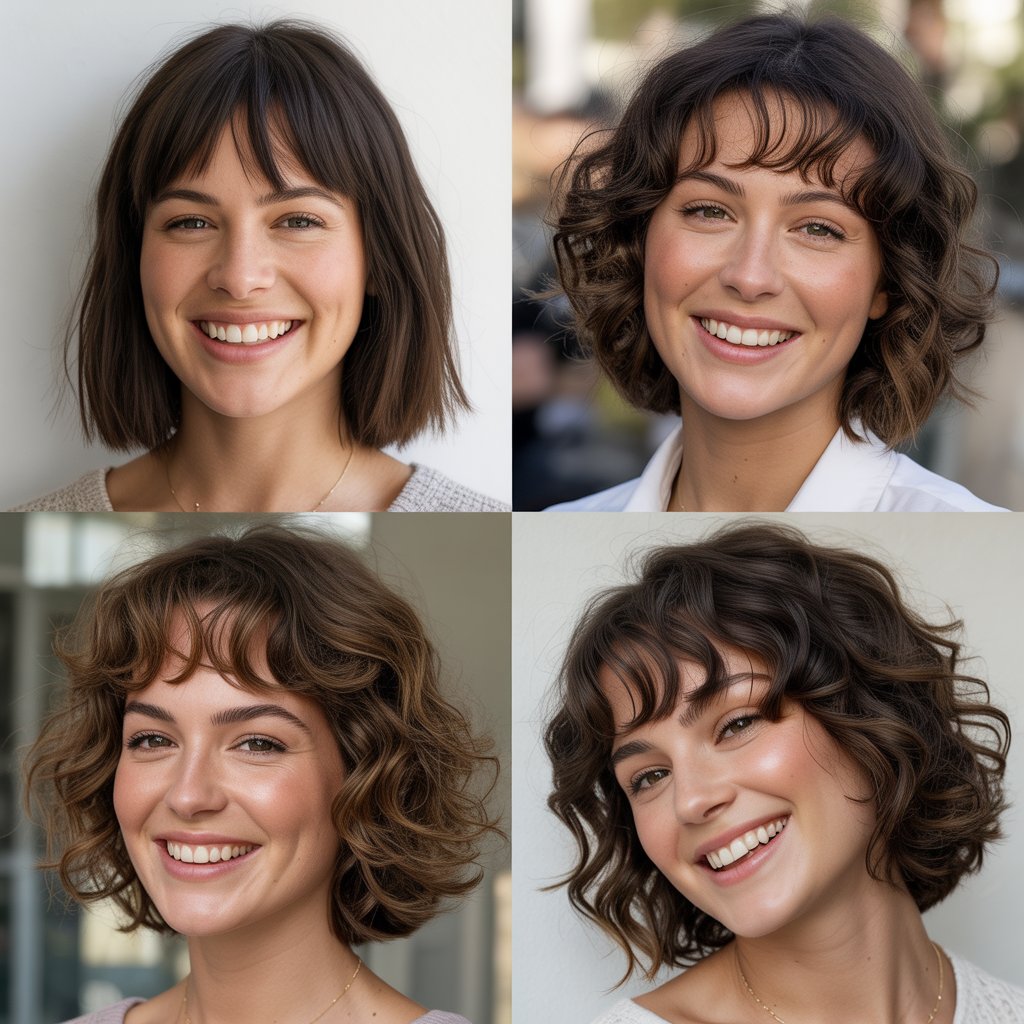Textured Midi Cut with Wispy Bangs for Heart-Shaped Faces