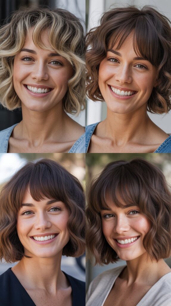 Wavy Bob With Long Feathered Bangs
