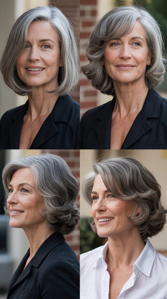 27 Must-Try Hairstyles for Women Over 60 with Fine Medium-Length Straight Hair 6 Blunt Cut with Soft Internal Layers