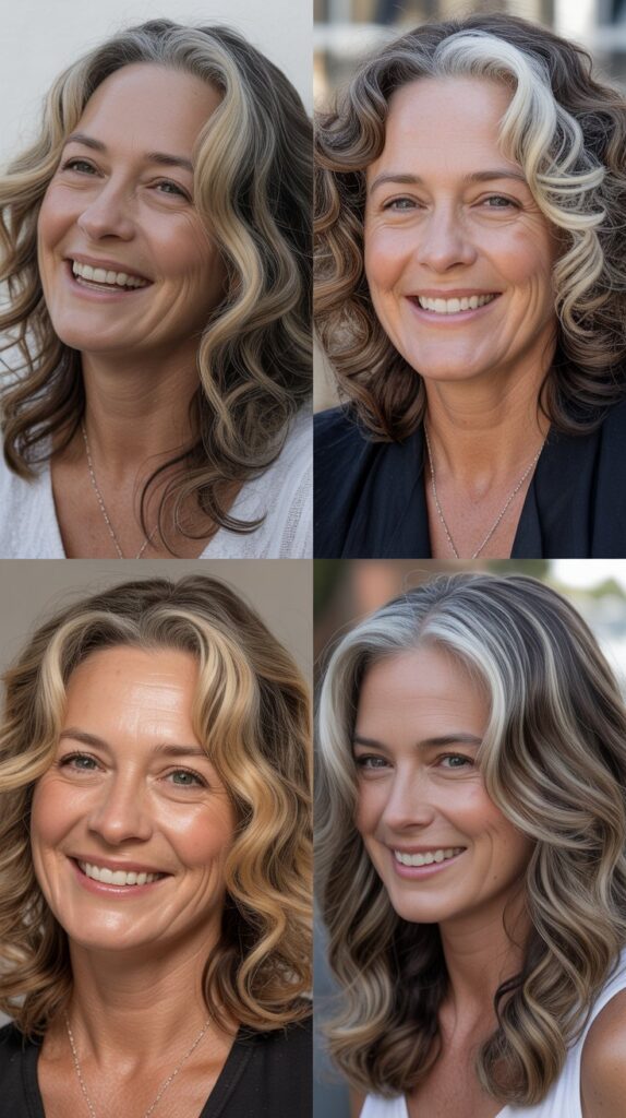 41 Modern Sassy Medium-Length Hairstyles for Older Women to Try Now 18 Shoulder-Grazing Waves with Money Pieces