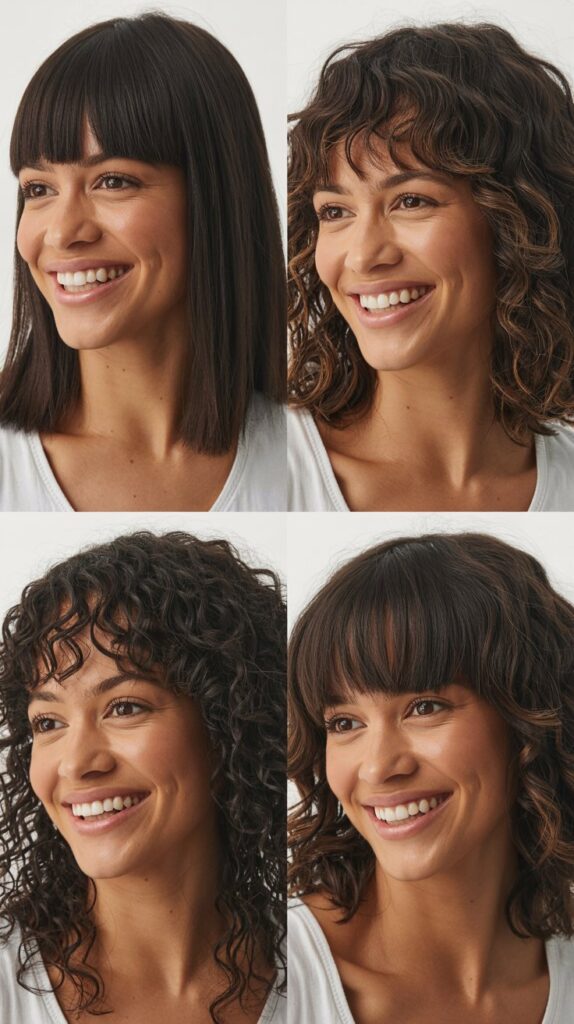 30 Stunning Medium Haircuts With Bangs for Thin Hair That Add Fullness 17 Shoulder-Skimming Cut with Full Fringe