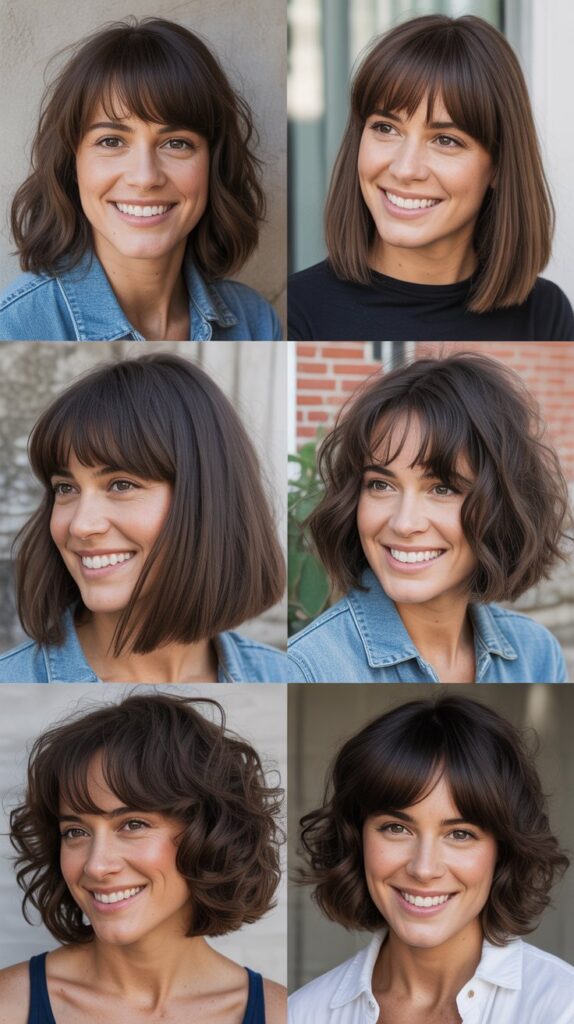 Textured Long Bob With Curtain Bangs